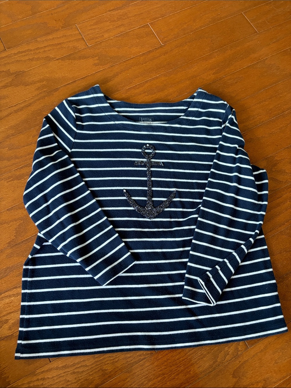 Navy & White Striped Long-Sleeve Anchor Tee - Women